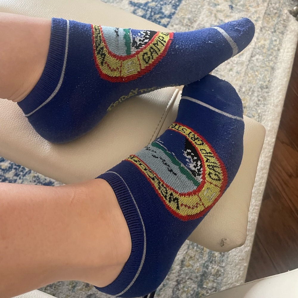 Blue Heavily used Camp Crystal lake Ankle Socks
